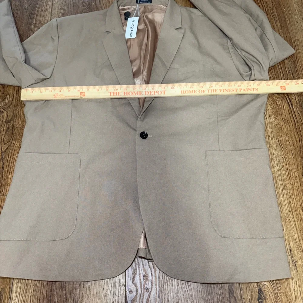 New COOFANDY Linen Blend Blazer Tan Sport Coat Jacket Mens 2XL One Button Close